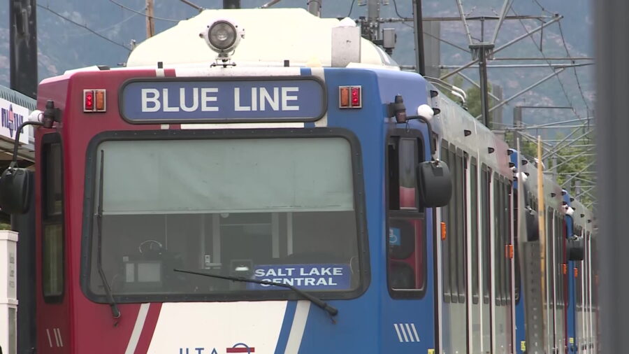 A Utah Transit Authority Blue Line TRAX train in Midvale, Utah. (KSL TV)...