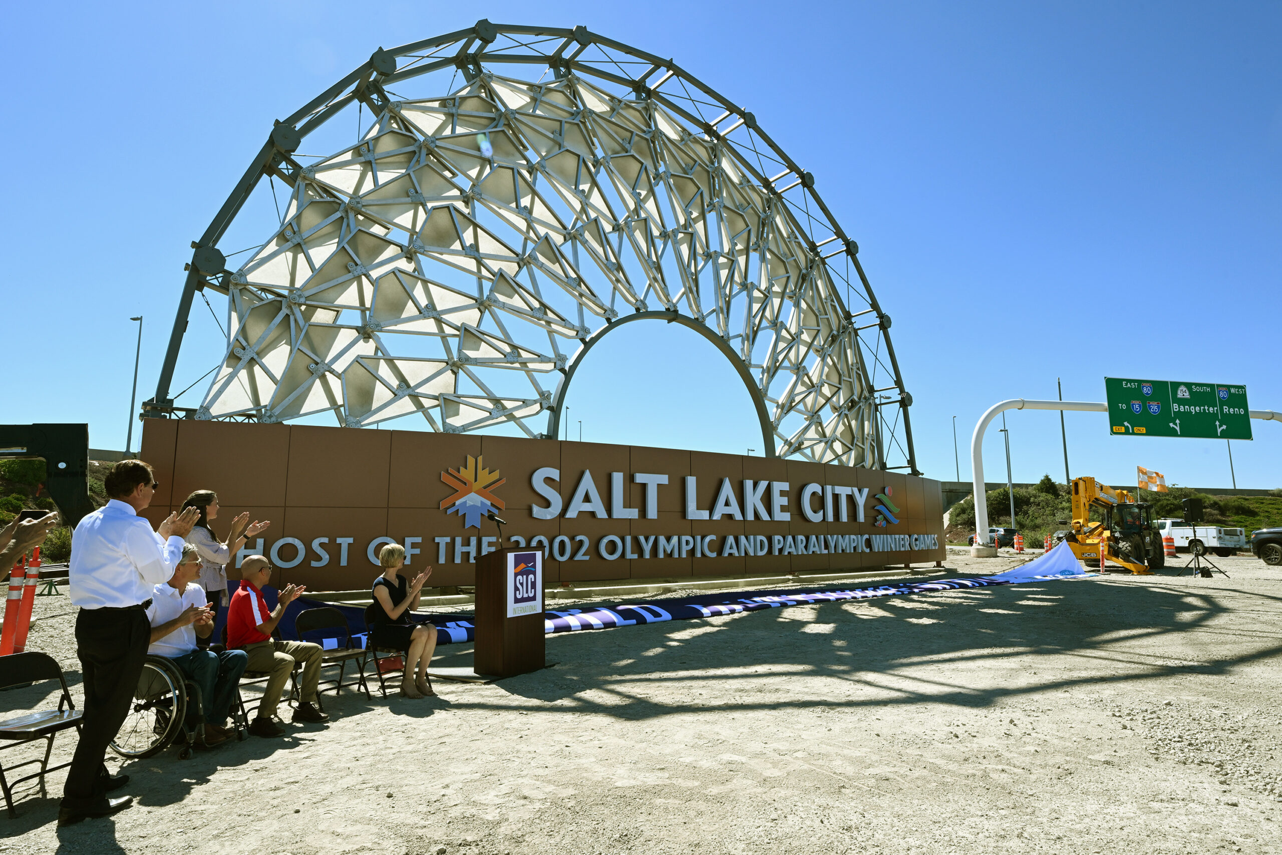 The Hoberman Arch from the 2002 Olympics  in Salt Lake City has been installed and signage unveiled...