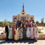 President James E. Evanson and Sister Jody K. Evanson of the Utah Orem Mission pose with some of their missionaries at the dedication of the Saratoga Springs Utah Temple in Saratoga Springs, Utah, on Sunday, August 13, 2023. (Photo: The Church of Jesus Christ of Latter-day Saints)