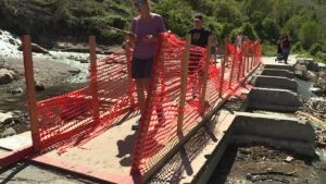 A temporary bridge is in place at Bridal Veil Falls