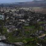 An aerial view of Lahaina after wildfires burned through the town on the Hawaiian island of Maui, on August 10, 2023.
(PATRICK T. FALLON/AFP via Getty Images)