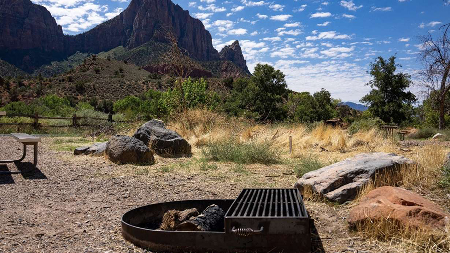 A fire pit at Zion National Park’s South Campground...