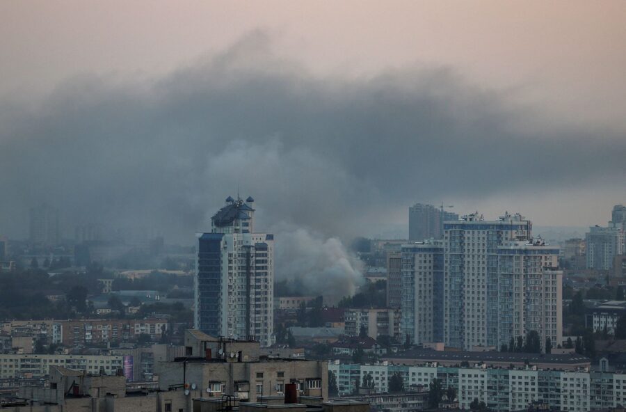 Smoke rises over Kyiv after a Russian bombardment on August 30.
Mandatory Credit:	Gleb Garanich/Reu...
