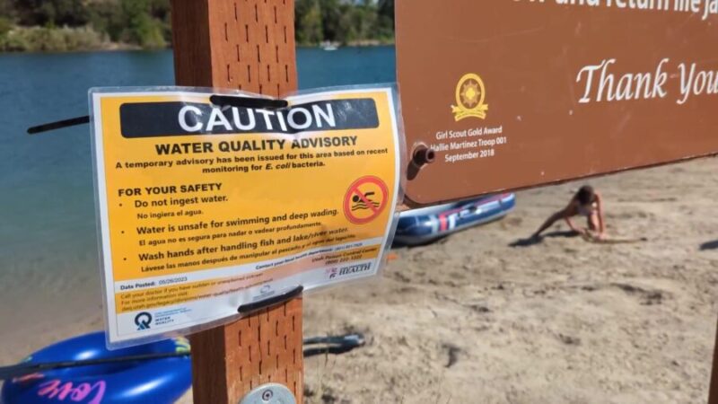FILE: E. coli water advisory sign in Lehi, Utah.  (KSL TV)...