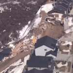 Chopper 5 flies over the area where two homes slid off a mountainside in Draper in April, 2023. (KSL TV)