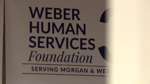 A Weber Human Services Foundation sign. 