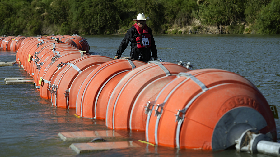 Immigration floating barriers near Eagle Pass, TX...