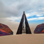 A sculpture at Burning Man festival before rains poured in the Nevada desert, on Sept. 1, 2023. (Courtesy Valerie Cameron)