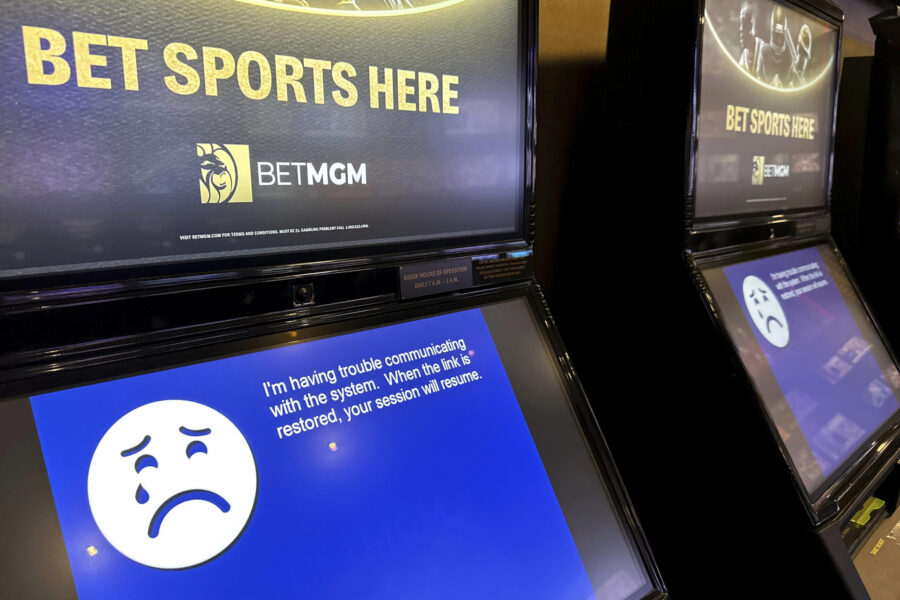 An error message is displayed on a machine at MGM Grand in Las Vegas, Tuesday, Sept. 12, 2023. MGM ...