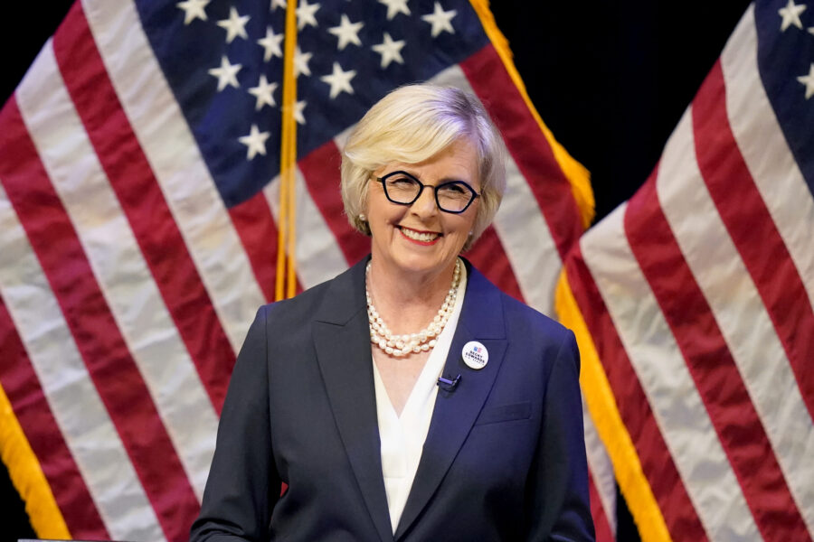 Former state lawmaker and Utah U.S. Senate candidate Becky Edwards speaks during a Republican prima...