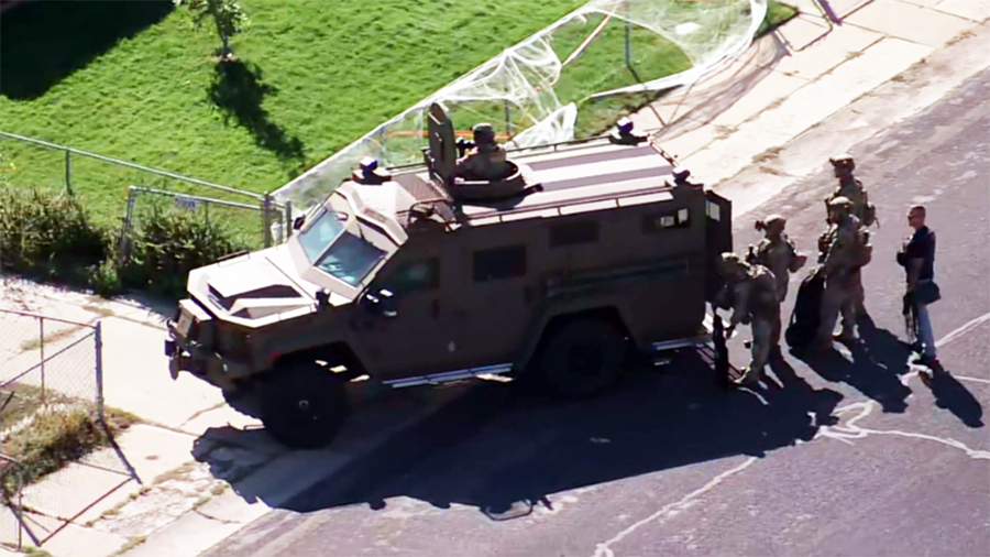 aerial view of SWAT truck and officers...