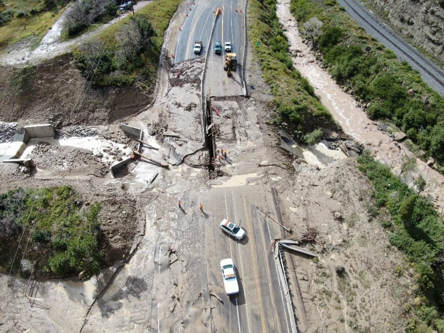 A drone view of the damages mudslide on U.S. 6 in Price Canyon. (Utah Highway Patrol)...