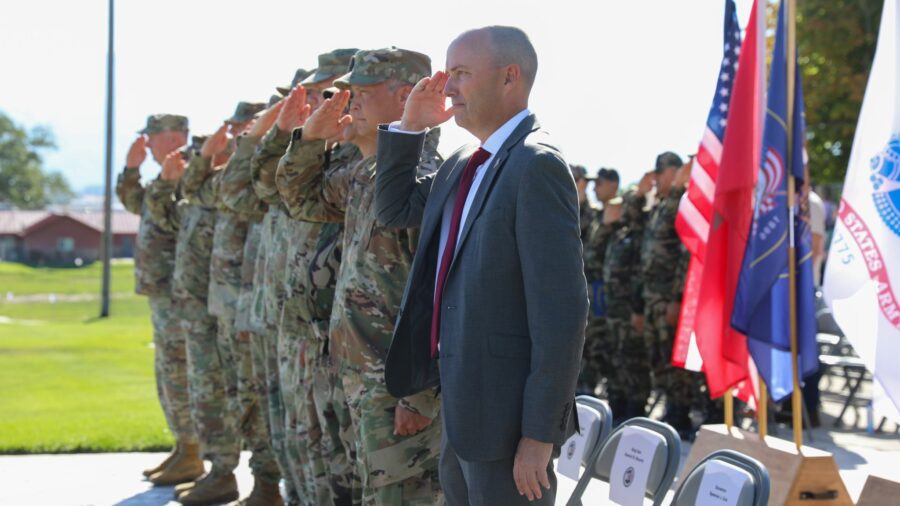 FILE: Gov. Spencer Cox stand with the Utah National Guard. Sep. 9, 2023 (Gov. Spencer Cox)...