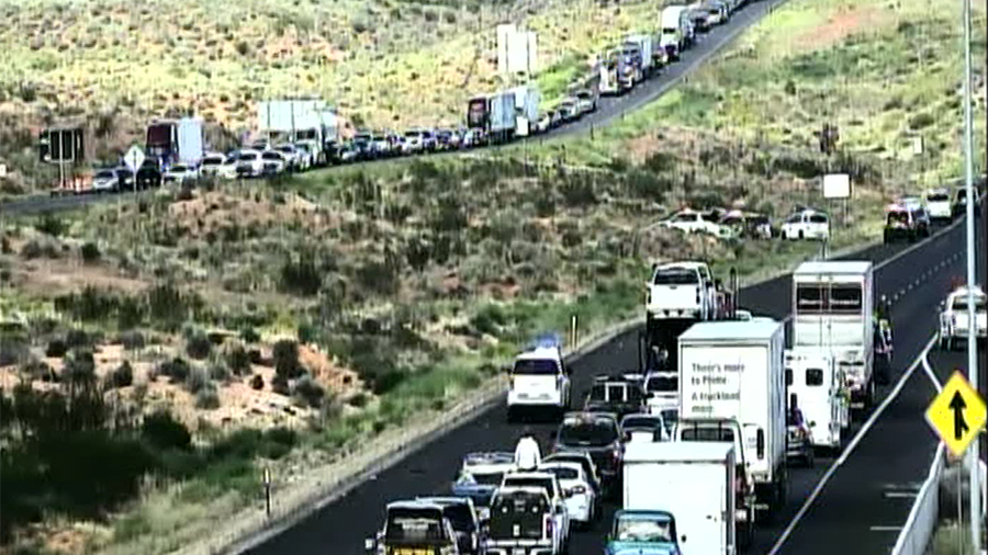 Traffic halted on I-15 north of St. George due to the chase...