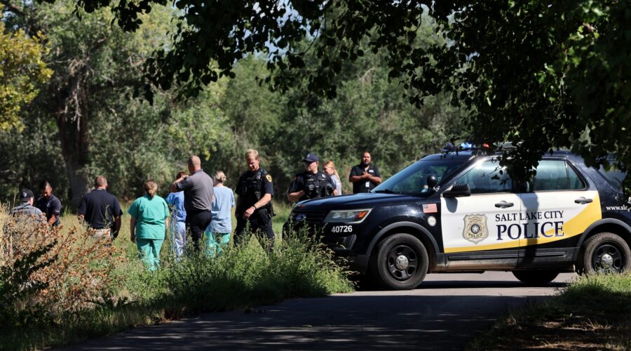 Authorities respond to Rose Park golf course in Salt Lake City on reports of a body found in the Jo...