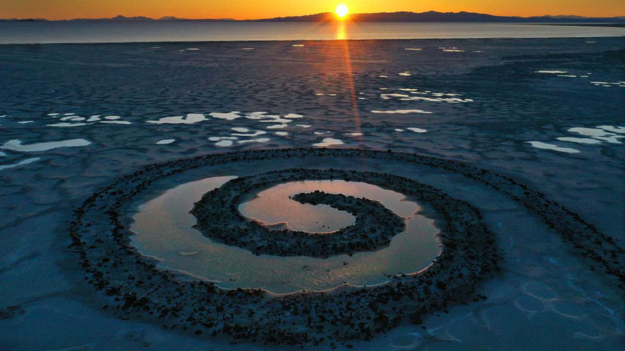 The sun sets on the Spiral Jetty...