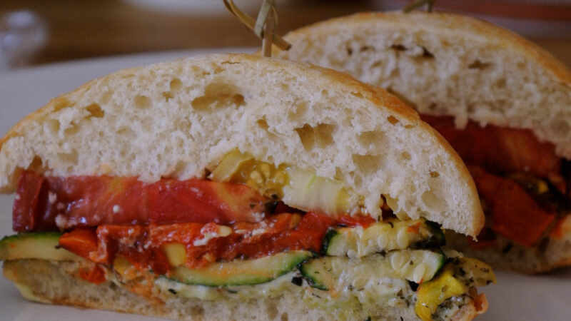 A tomato sandwich made by David Bench, with produce grown from the facility garden he tends to. (KSL TV)