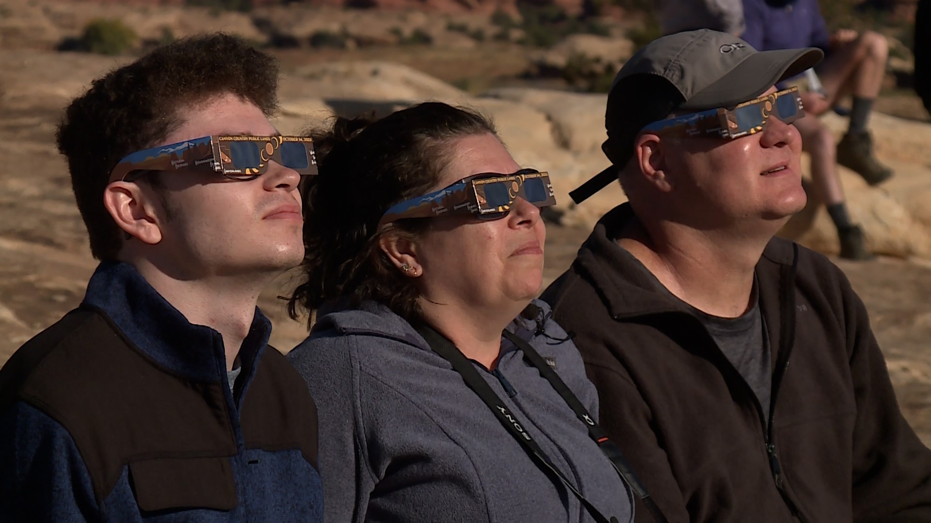 The Bailey family from North Carolina view Saturday's eclipse from Canyonlands National Park.  (MIk...