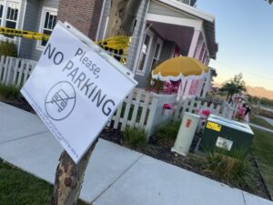 A "No Parking" sign outside of the Daybreak community houses. 