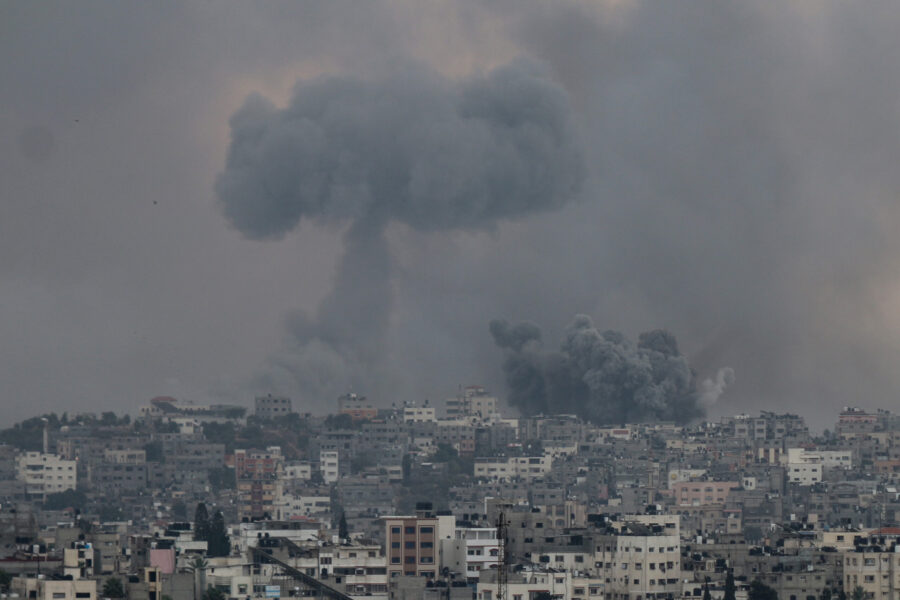 GAZA CITY, GAZA - OCTOBER 9: Smoke rises after an Israeli bombardment on October 09, 2023 in Gaza C...