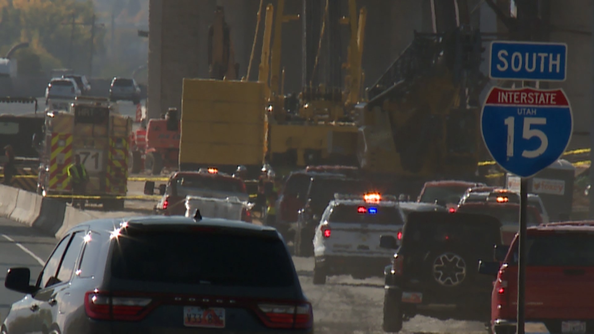 The scene of the fatal construction accident along I-15, near Glovers Lane....