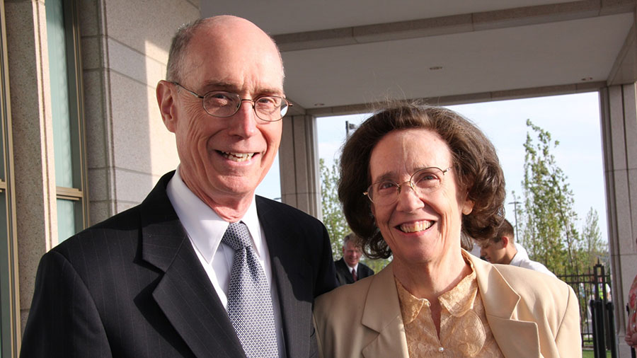 Sister Kathleen Eyring and her husband President Henry B. Eyring, arrive Saturday morning for the s...