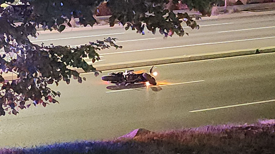 The motorcycle on the road after the fatal hit and run....