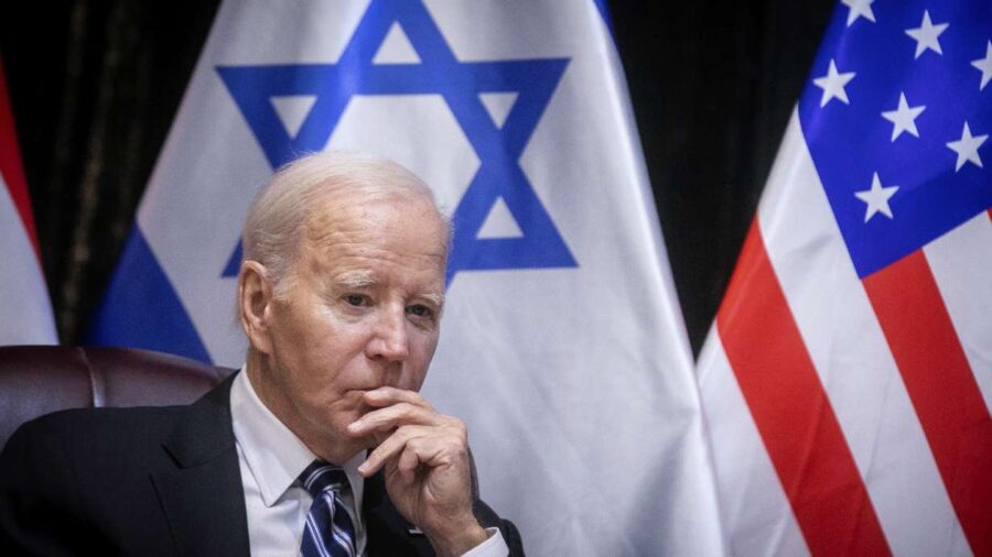 FILE: President Joe Biden pauses during a meeting with Israeli Prime Minister Benjamin Netanyahu to...