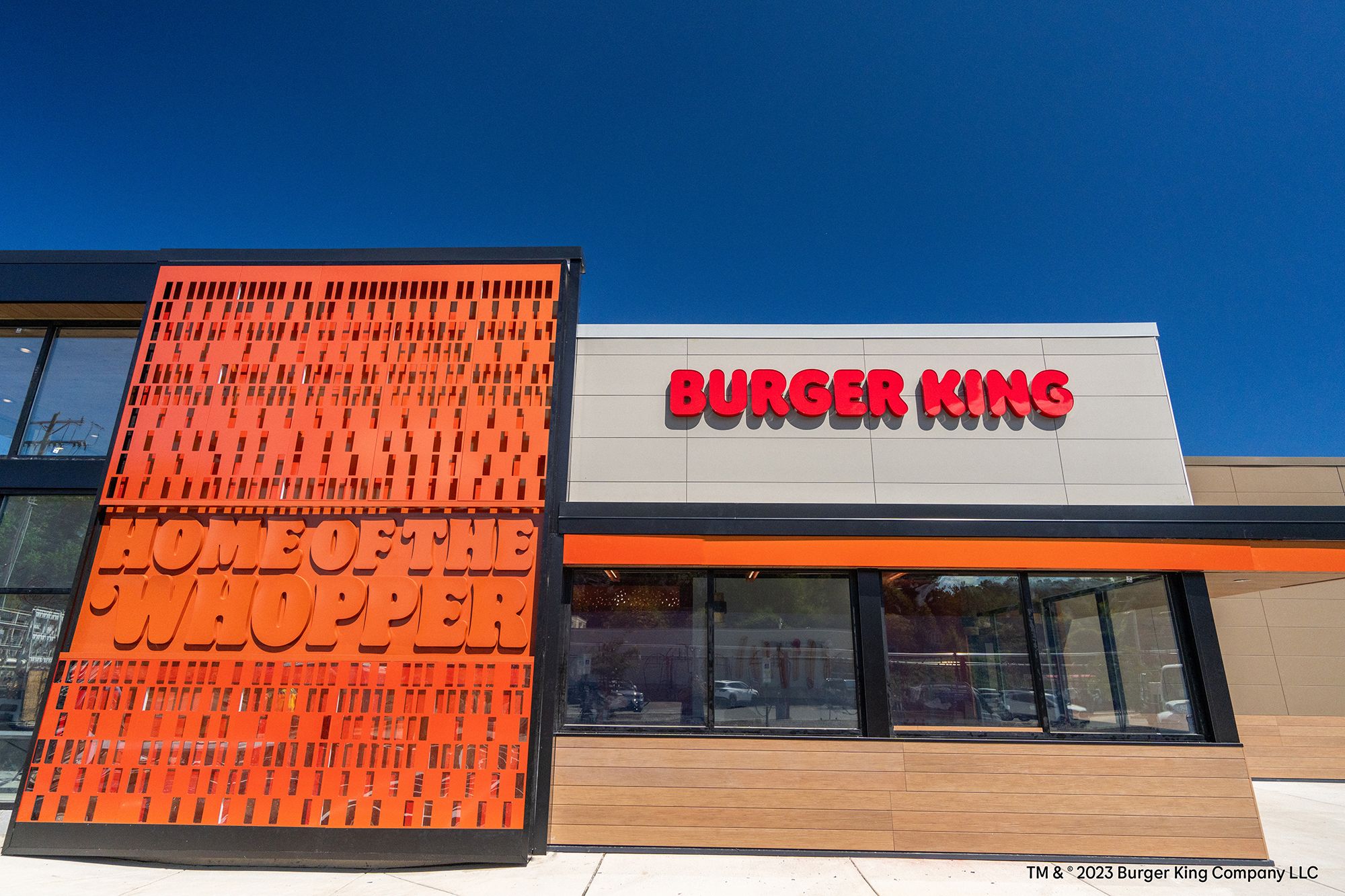 Burger King's new store design, Sizzle, features lots of Whopper branding.
Photo credit:	Burger Kin...