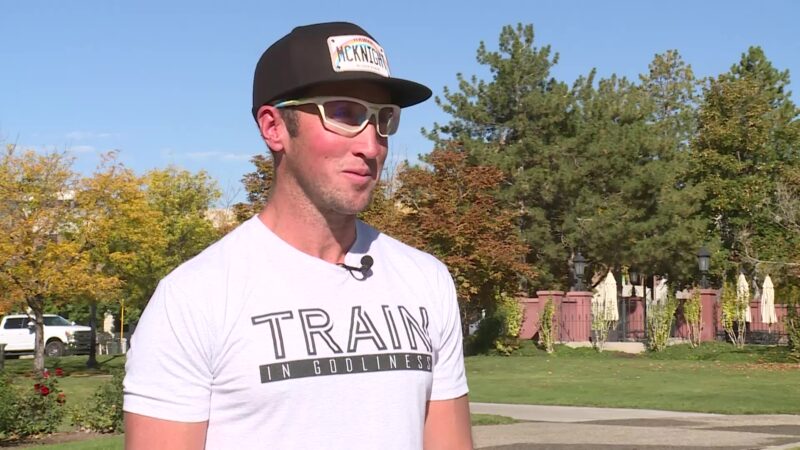 Mike McKnight speaking with KSL TV about his 800-mile race. (KSL TV)
