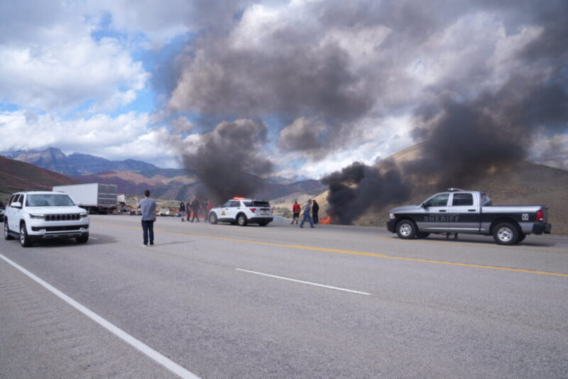View of the accident in Provo Canyon on Oct. 1, 2023. (Steve Fisher)