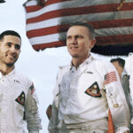 Col. Frank Borman, Apollo 8 astronaut with William Anders, center, and James A. Lovell, Jr., right, on the flight deck of the carrier U.S.S. Yorktown, recovery ship  Dec. 27, 1968. (AP Photo)
Associated Press
Frank Borman, James Lovell Jr, William Anders (NASA)