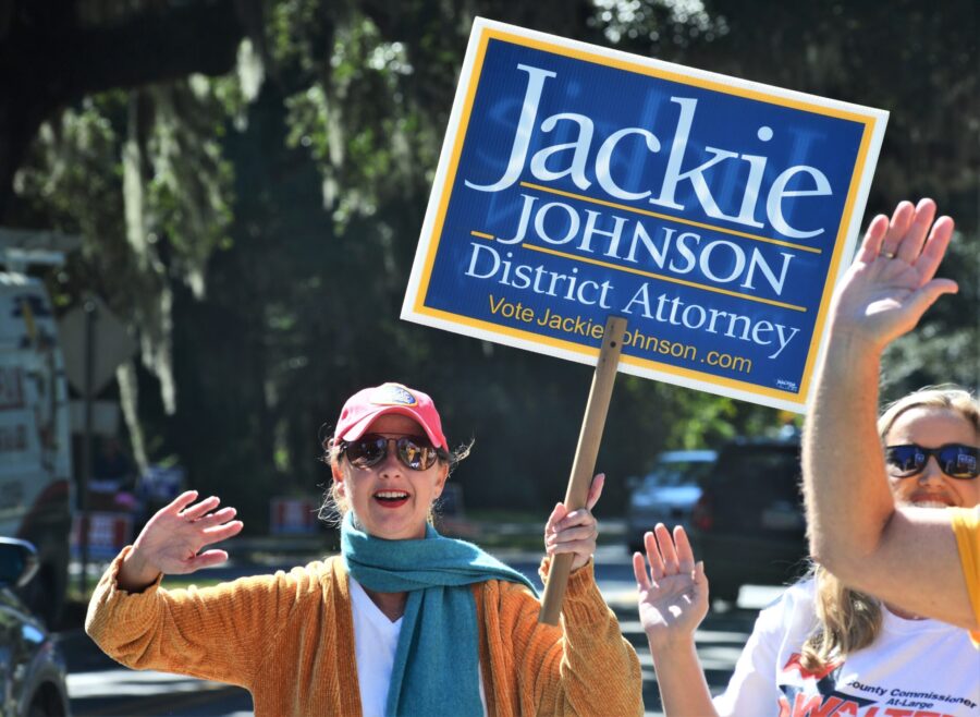 FILE - In this Tuesday, Nov. 3, 2020, photo, District Attorney Jackie Johnson campaigns for reelect...