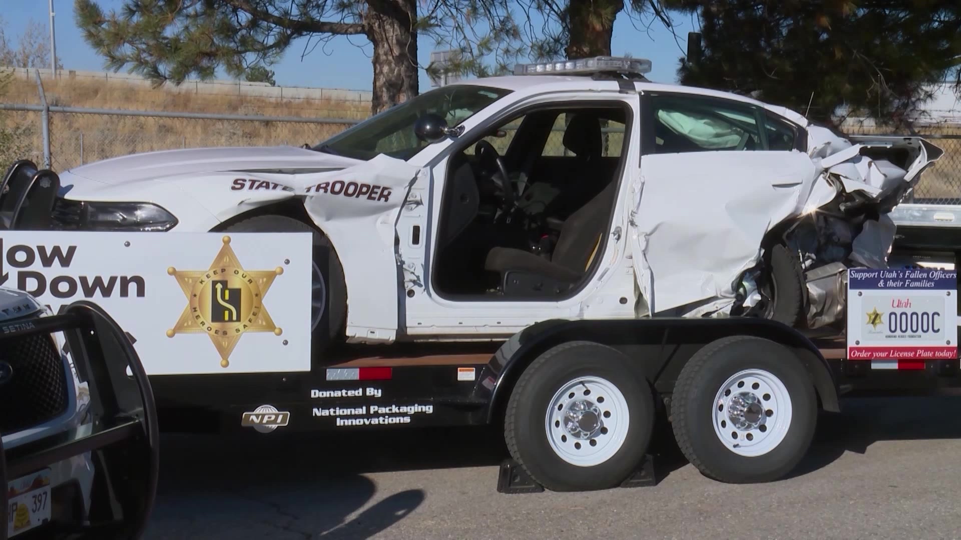 A damaged UHP patrol car for rescue practice. (KSL TV)...