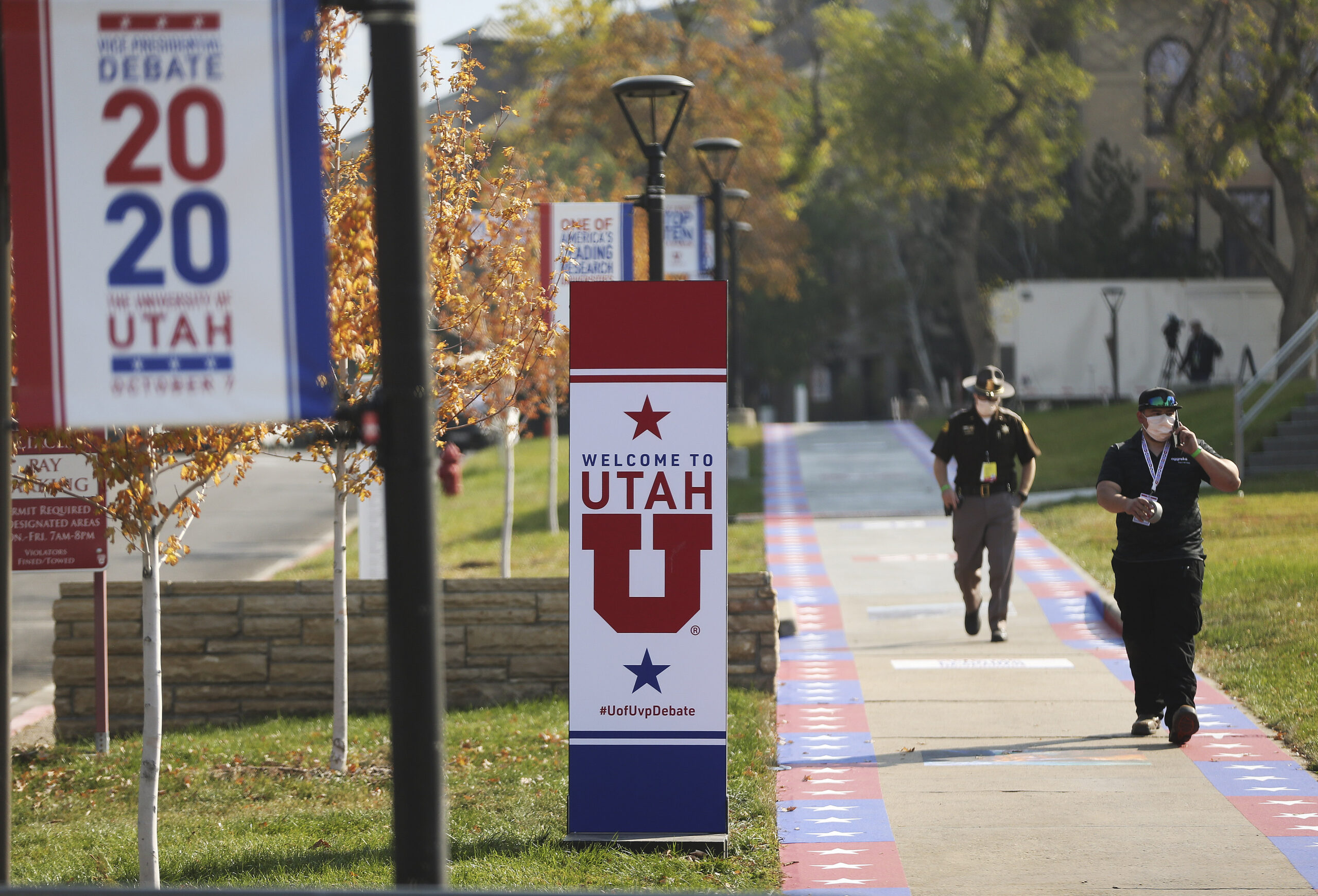 FILE: Signs promoting the vice presidential debate are pictured on the University of Utah campus in...