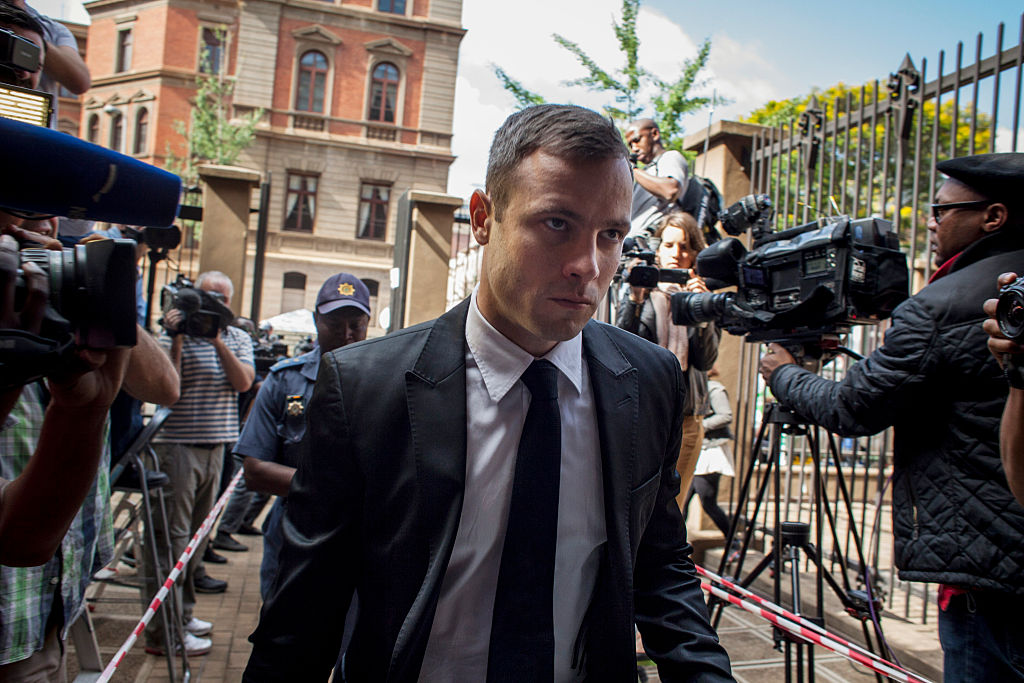 FILE: Oscar Pistorius arrives for the fourth day of sentencing at North Gauteng High Court on Octo...