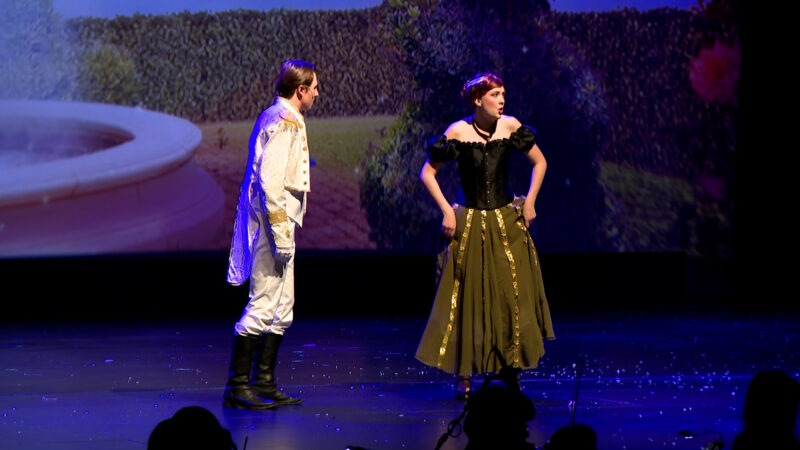 Mia Schoebinger (Anna) and Caleb Southwick (Hans) in Skyridge High School's production of "Frozen the Broadway Musical".