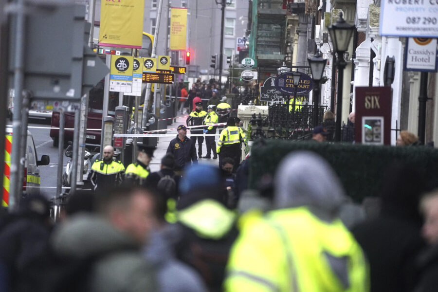 The scene in Dublin city centre after five people were injured, following a serious public order in...