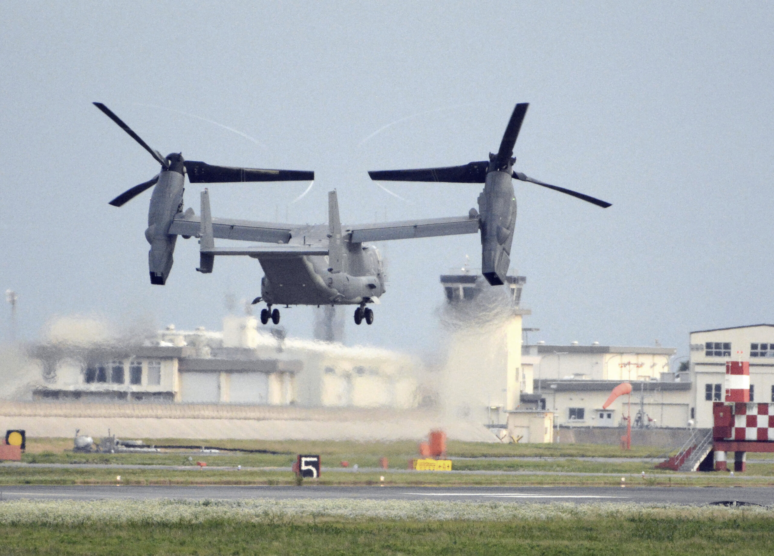 A U.S. military CV-22 Osprey takes off from Iwakuni base, Yamaguchi prefecture, western Japan, on J...