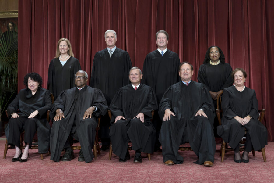 FILE - Members of the Supreme Court sit for a new group portrait following the addition of Associat...