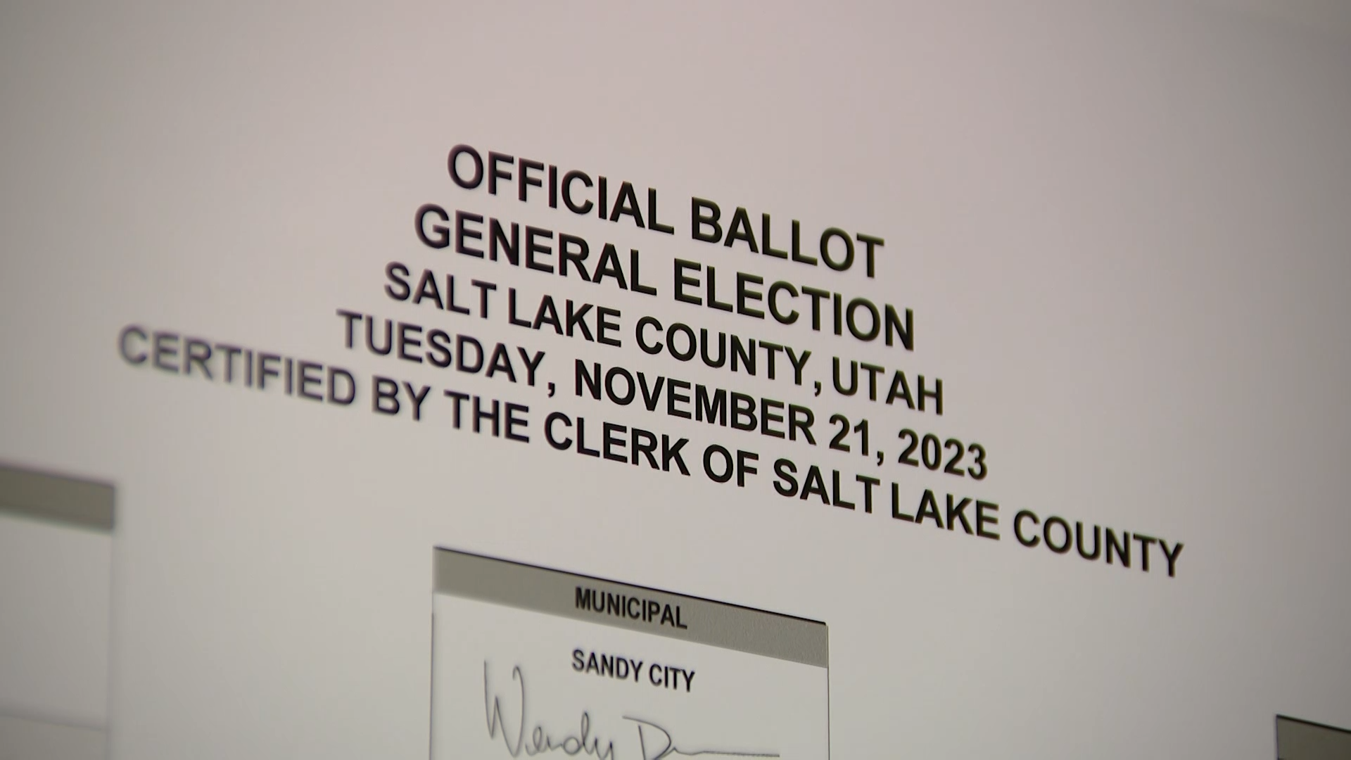 A Salt Lake County General Election ballot with the special election date of Nov. 21, 2023. (KSL TV...