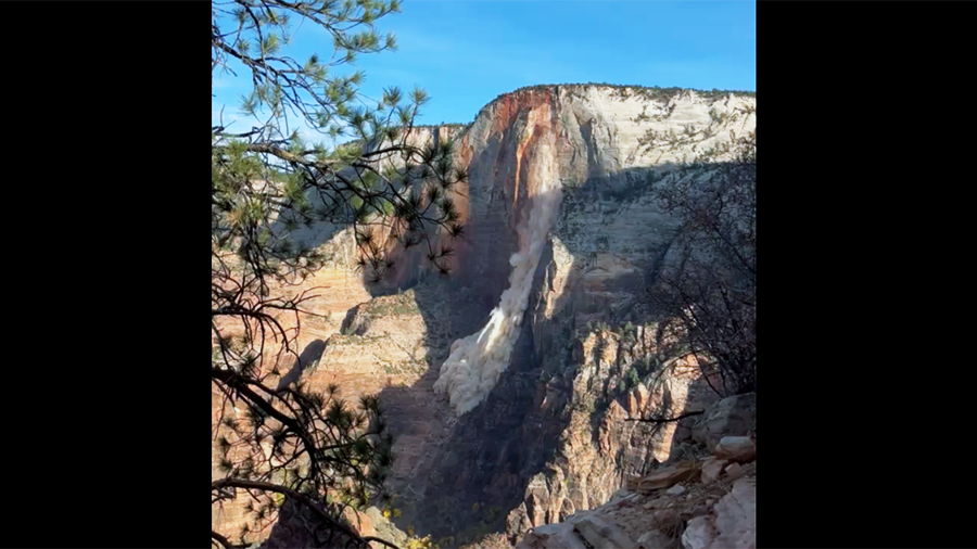 A rockfall captured in Zion National Park on Tuesday, Nov. 14, 2023. (Nolan Hanson)...