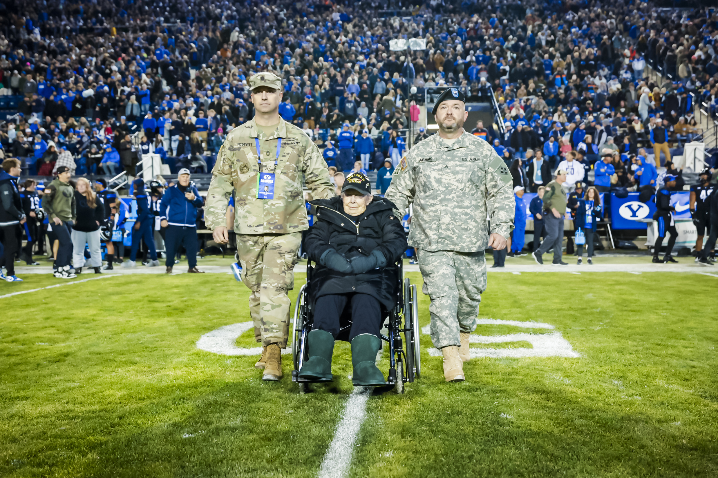 A 102-year-old World War II veteran, who happens to be one of BYU's biggest fans, was given the opp...