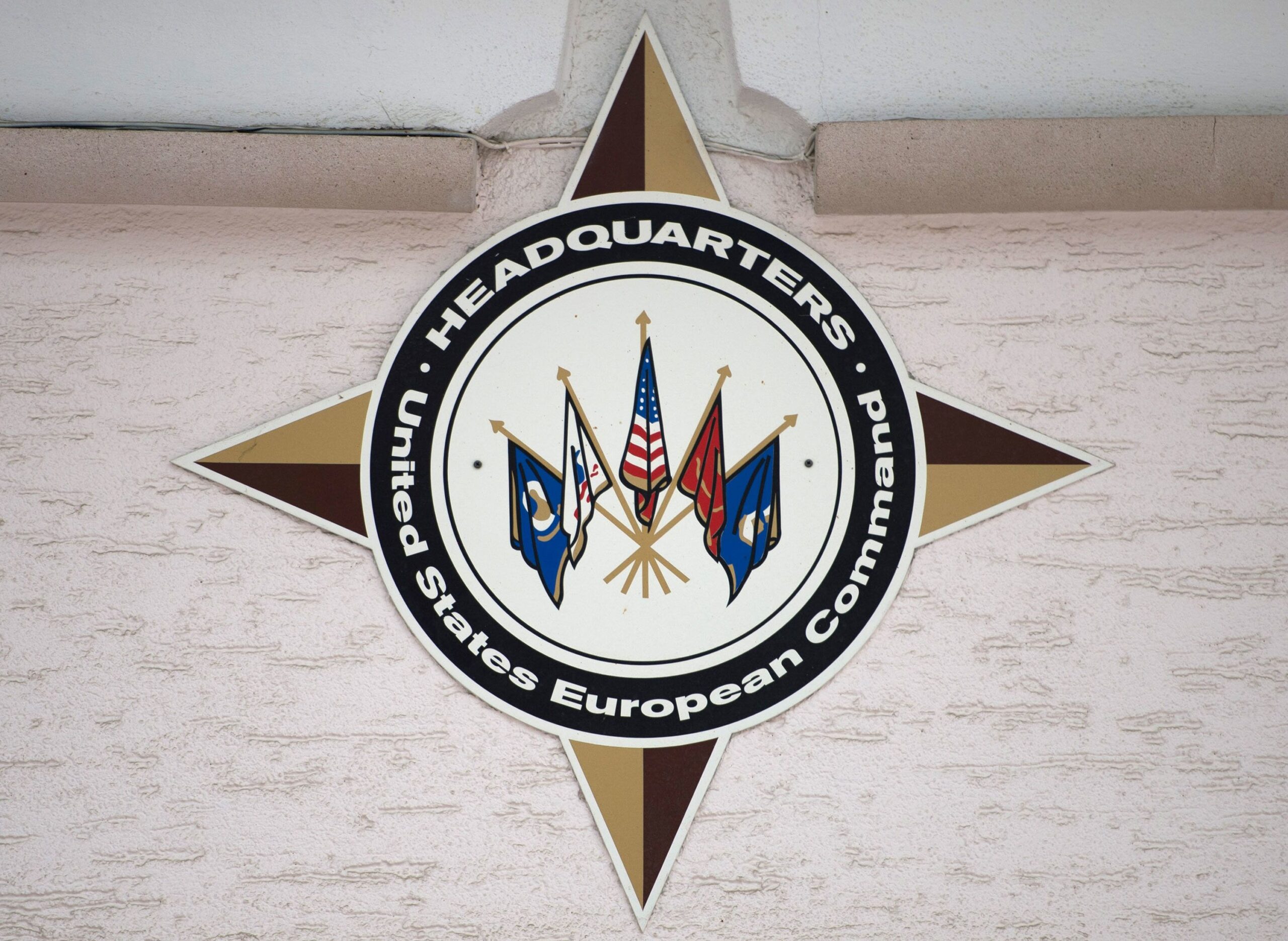 The logo of the US European Command is seen at the headquarters in Stuttgart, Germany.
(Marijan Mur...