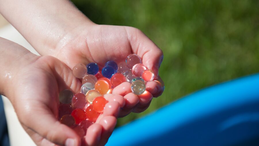 Water beads that have expanded after coming in contact with liquid. Government officials, public he...
