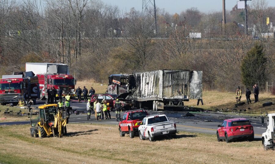 Scene of the fatal five-vehicle crash on Interstate 70 near Columbus, Ohio.
Mandatory Credit:	Barba...