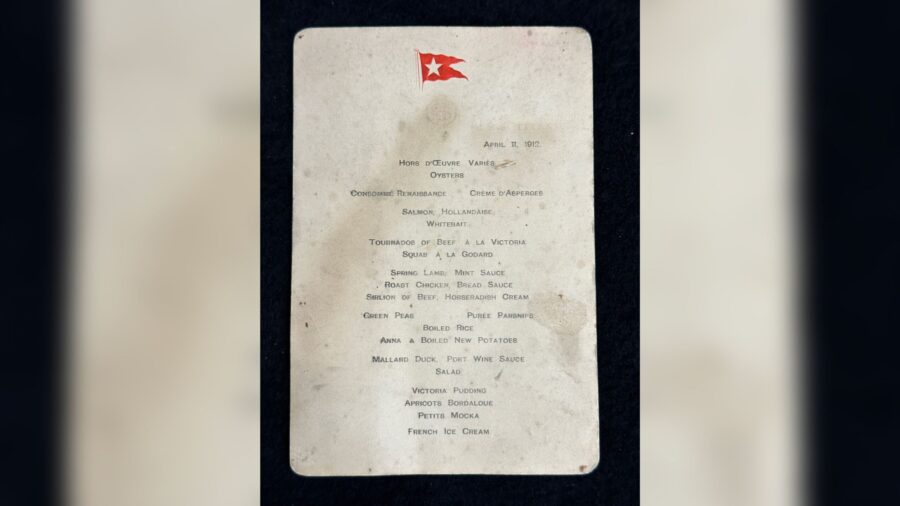 The water-stained menu for Titanic's first-class passengers
Mandatory Credit:	Henry Aldridge and So...