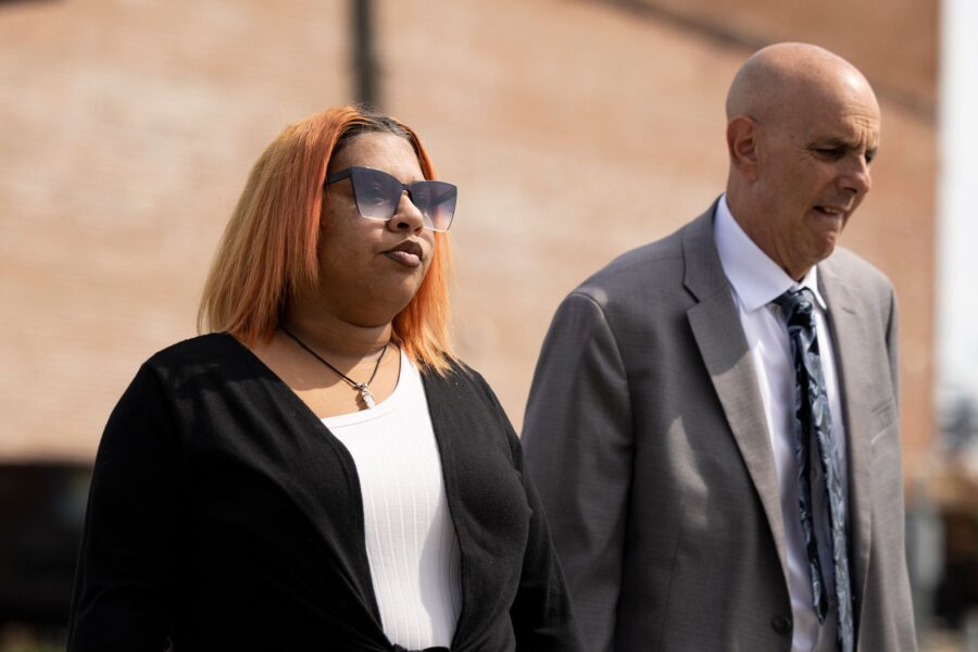 Deja Taylor arrives at the US courthouse in Newport News, Virginia, on Thursday, Sept. 21 with her ...