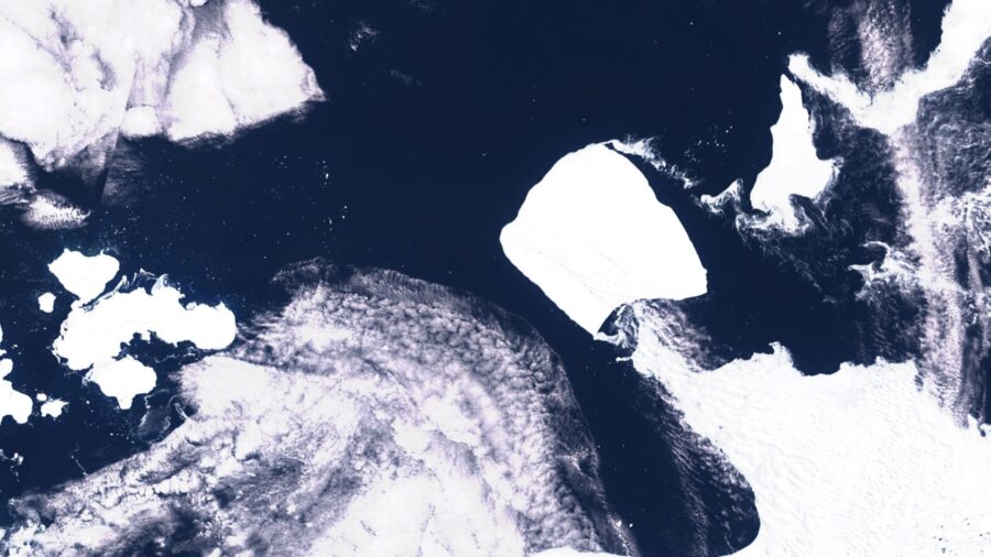 A satellite image of the world's largest iceberg, named A23a, seen in Antarctica on November 15, 20...