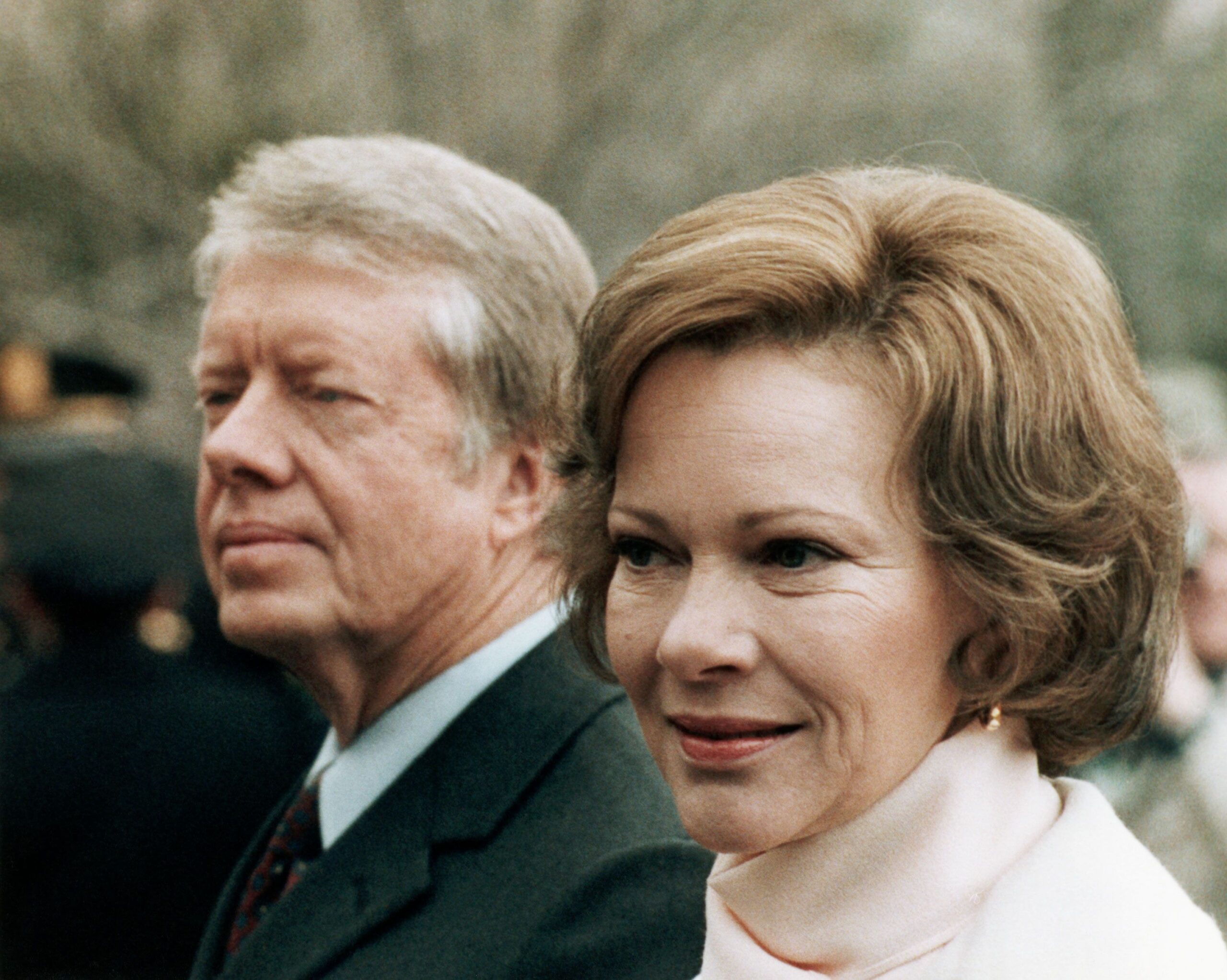 Jimmy and Rosalynn Carter at the arrival of Deng Xiaoping, Deputy Premier of China, in Washington, ...